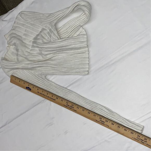 White Ribbed Knit Long Sleeve Crop Top Mock Neck Medium Classic Preppy 90s Basic - Picture 6 of 8